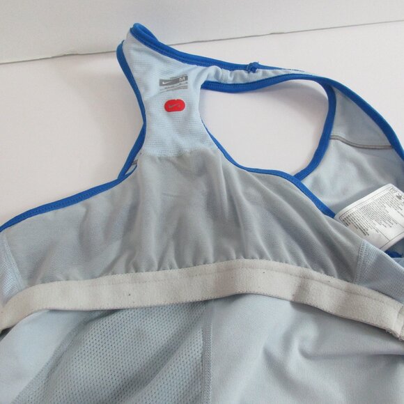 A+ Nike Fit Dry Activewear Top Women Medium Gray Blue Mesh Swoosh Logo Racerback - Picture 9 of 15